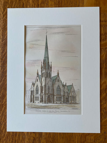 Moravian Church of the Holy Trinity, Philadelphia, 1879, Original Hand Colored -