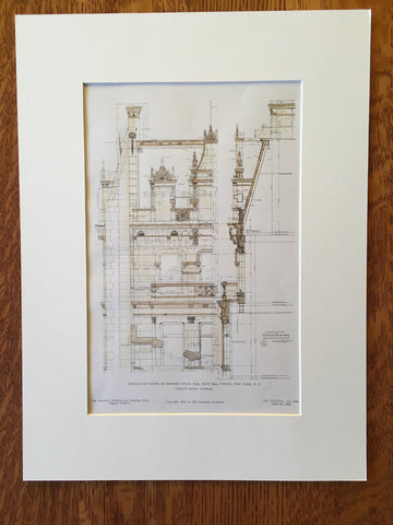 House, Edward Thaw, East 89th Street, NY, 1905, Original, Hand Colored