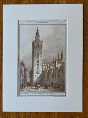 Giralda Bell Tower, Seville, Spain, 1878, Hernan Luiz, Original Hand Colored -