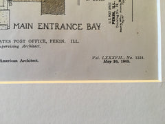 Entrance, US Post Office, Pekin, IL, 1905, Original, Hand Colored