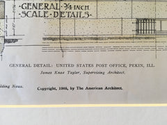 US Post Office, Pekin, IL, 1905, James Knox Taylor, Original, Hand Colored