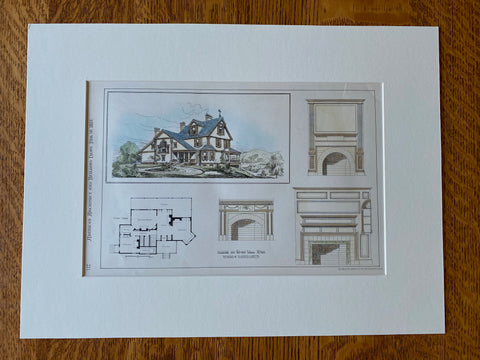 House on Brush Hill, MA, 1878, Peabody & Stearns, Original Hand Colored -