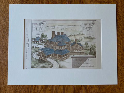 House at Oyster Bay, Long Island, NY, 1878, Original Hand Colored -