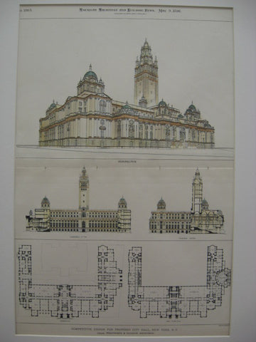 Proposed City Hall, New York, NY, 1896, Cram, Wentworth, and Goodhue