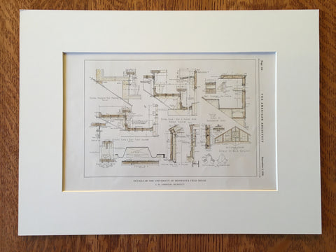 University of Minnesota Field House, 1928, C H Johnston, Hand Colored Original
