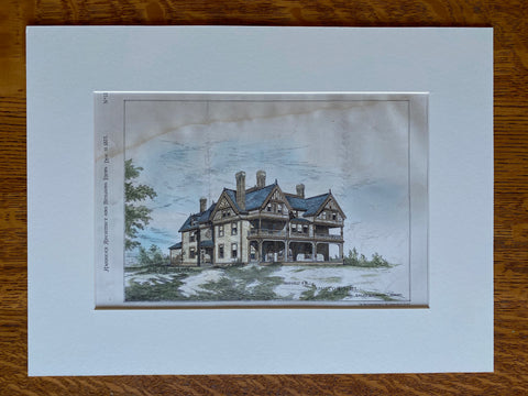 House at Milton Hill, MA, 1878, William Ralph Emerson, Original Hand Colored -