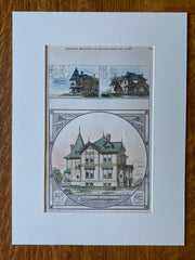 Cottage for Sanford Hovey, Providence, RI, 1878, Original Hand Colored -