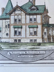 Cottage for Sanford Hovey, Providence, RI, 1878, Original Hand Colored -