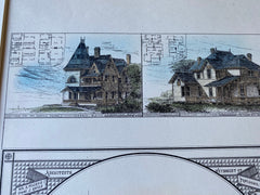 Cottage for Sanford Hovey, Providence, RI, 1878, Original Hand Colored -