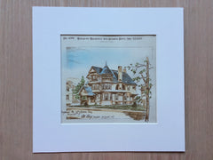 Residence, J M Davis, Alexander St, Rochester, NY, 1889, Hand Colored Original