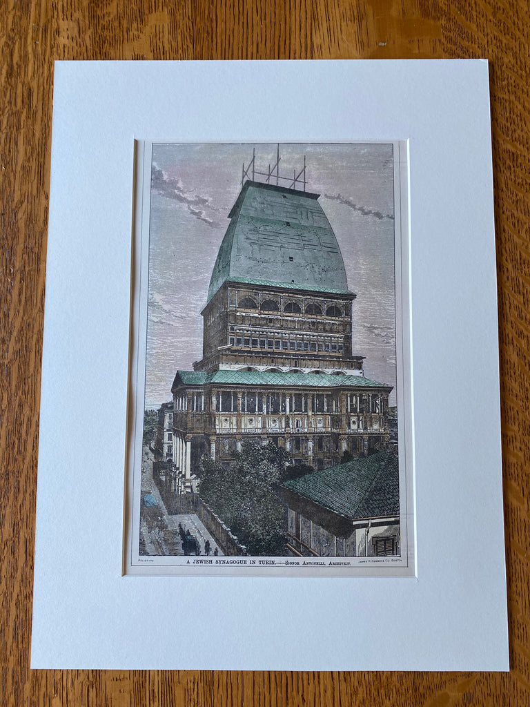 Jewish Synagogue, Turin, Italy, 1876, Original Hand Colored St