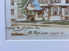 Residence, J M Davis, Alexander St, Rochester, NY, 1889, Hand Colored Original
