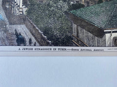 Jewish Synagogue, Turin, Italy, 1876, Original Hand Colored -