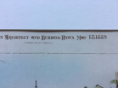 Residence, J M Davis, Alexander St, Rochester, NY, 1889, Hand Colored Original
