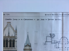 St John the Divine Cathedral, NY, 1889, Parfitt, Hand Colored Original
