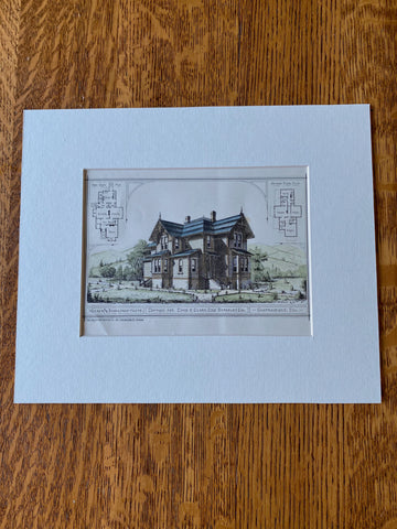 Cottage for Charles Clark, Berkeley, CA, 1878, Original Hand Colored -