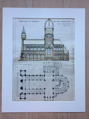 St John the Divine Cathedral, NY, 1889, Parfitt Bros., Hand Colored Original
