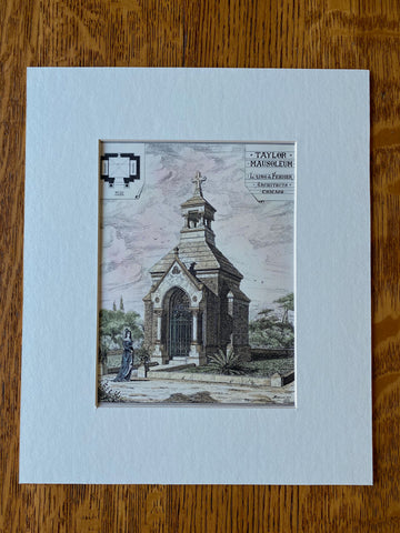 Taylor Mausoleum, Chicago, IL, 1878, Laing & Fehmer, Original Hand Colored -