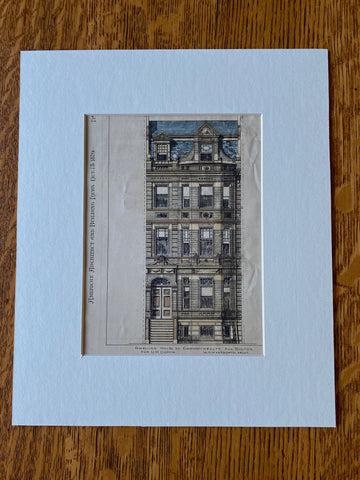 UH Coffin House, Commonwealth Ave, Boston, MA, 1879, Original Hand Colored -