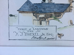 A J Drexell House, Lansdown, PA, 1889, Hand Colored Original Plan