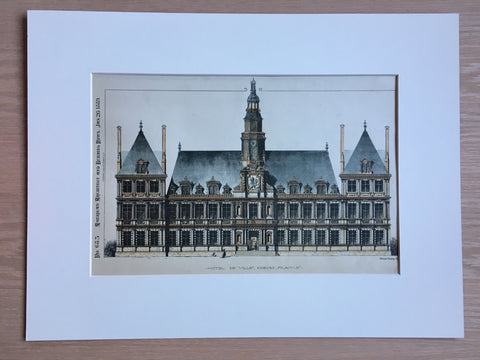 Hotel de Ville, Rheims, France, 1889, Hand Colored Original