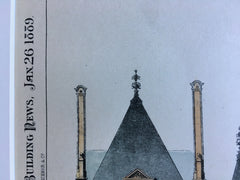 Hotel de Ville, Rheims, France, 1889, Hand Colored Original