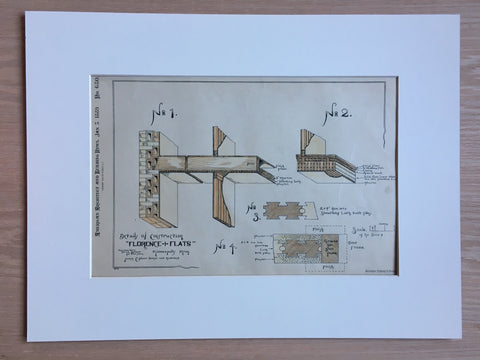 Details, Florence Flats, Minneapolis, MN, 1889, Hand Colored Original