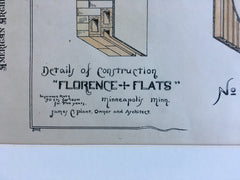Details, Florence Flats, Minneapolis, MN, 1889, Hand Colored Original