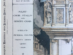 Kneeland Memorial Chancel Trinity Church, Lenox, MA, 1889, Hand Colored Original