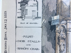 Kneeland Memorial Chancel Trinity Church, Lenox, MA, 1889, Hand Colored Original