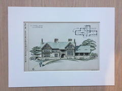 Country House, New York, 1889, C W Stoughton, Architect, Hand Colored Original