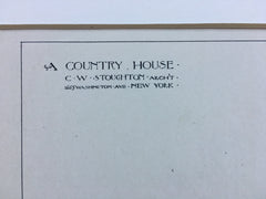 Country House, New York, 1889, C W Stoughton, Architect, Hand Colored Original