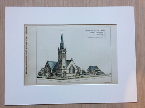Country Church Chapel, Montclair, NJ, 1889, R H Robertson, Hand Colored Original