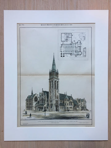 Corporation of Trinity Church, NY, 1889, F C Withers, Hand Colored Original