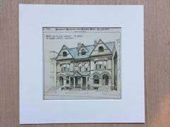 Houses on Delmar Ave, St Louis, MO, 1889, W A Swasey, Hand Colored Original