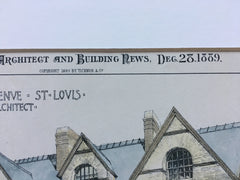 Houses on Delmar Ave, St Louis, MO, 1889, W A Swasey, Hand Colored Original