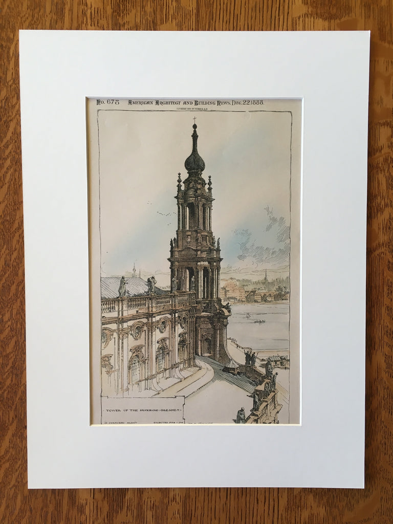 Tower, Hofkirche, Dresden, Germany, 1888, G Chiaveri, Original Hand Colored x