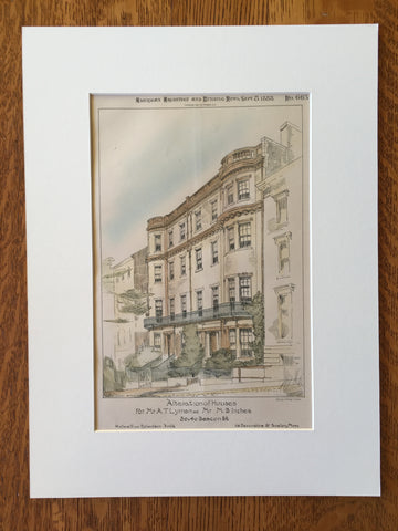 Houses, Lyman & Inches, 39-40 Beacon St, Boston, MA, 1888, Original Hand Colored x