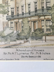 Houses, Lyman & Inches, 39-40 Beacon St, Boston, MA, 1888, Original Hand Colored x