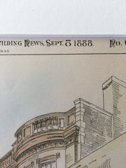 Houses, Lyman & Inches, 39-40 Beacon St, Boston, MA, 1888, Original Hand Colored x