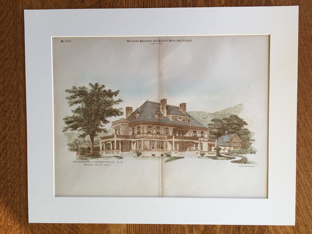 Residence, Morristown, NJ, 1888, Bruce Price, Architect, Original, Hand Colored x