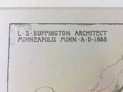 House, Minneapolis, MN, 1888, L S Buffington, Original Plan Hand-colored x