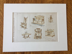 Furniture, Lawrence, Wilde & Co, Boston, MA, 1888, Original Plan Hand-colored x