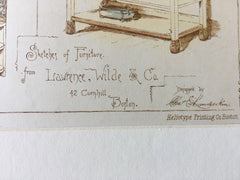 Furniture, Lawrence, Wilde & Co, Boston, MA, 1888, Original Plan Hand-colored x