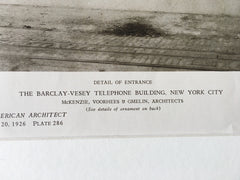 Barclay Vesey Telephone Building, Detail of Entrance, NY, 1926, Lithograph x