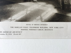 Barclay Vesey Telephone Building, Bronze Entrance, NY, 1926, Lithograph x