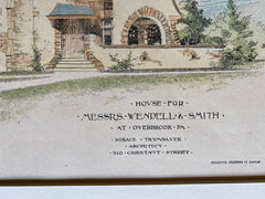 House for Wendell & Smith, Overbrook, PA, 1893, Original Hand Colored -