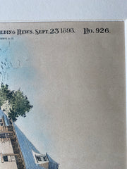 House for Wendell & Smith, Overbrook, PA, 1893, Original Hand Colored -