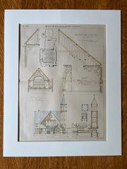 Trinity Church, E Orange, NJ, 1893, Stephenson & Greene, Original Hand Colored -