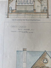 Trinity Church, E Orange, NJ, 1893, Stephenson & Greene, Original Hand Colored -